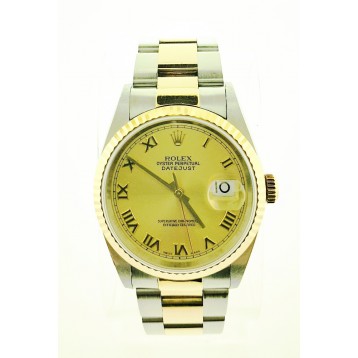Rolex Datejust 16233 Yellow Gold Fluted Bezel 36mm watch with PAPER